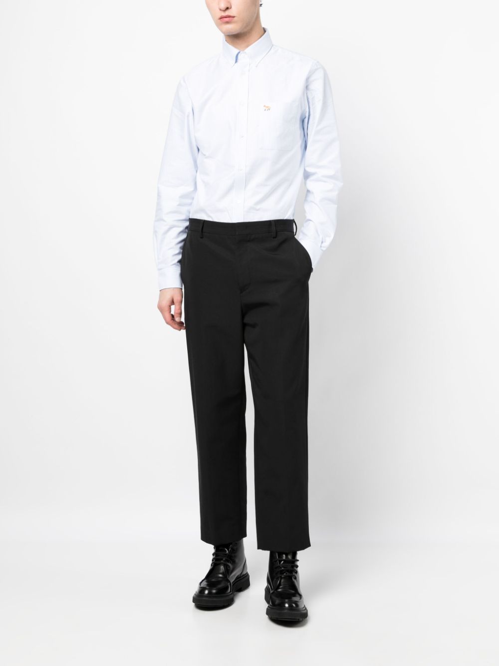 Maison-Kitsune Shirts Men Maison Kitsuné embroidered-fox Cotton Shirt Blue