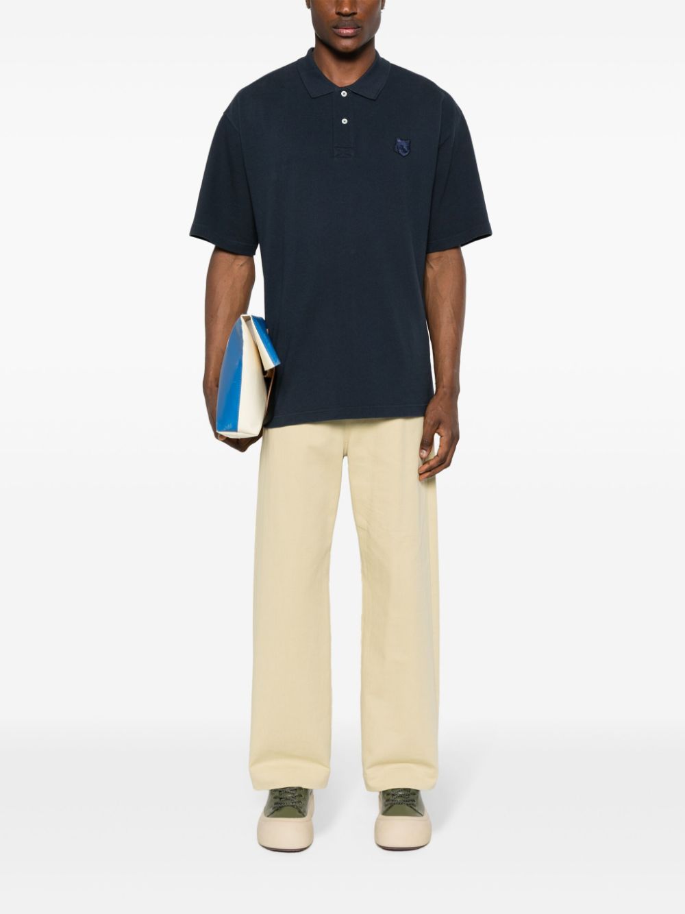 Maison-Kitsune Polo Shirts Men Maison Kitsuné Fox-patch Polo Shirt Blue