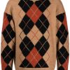 Maison Kitsuné argyle-pattern crew-neck Jumper Brown Men Knitted Sweaters Maison-Kitsune