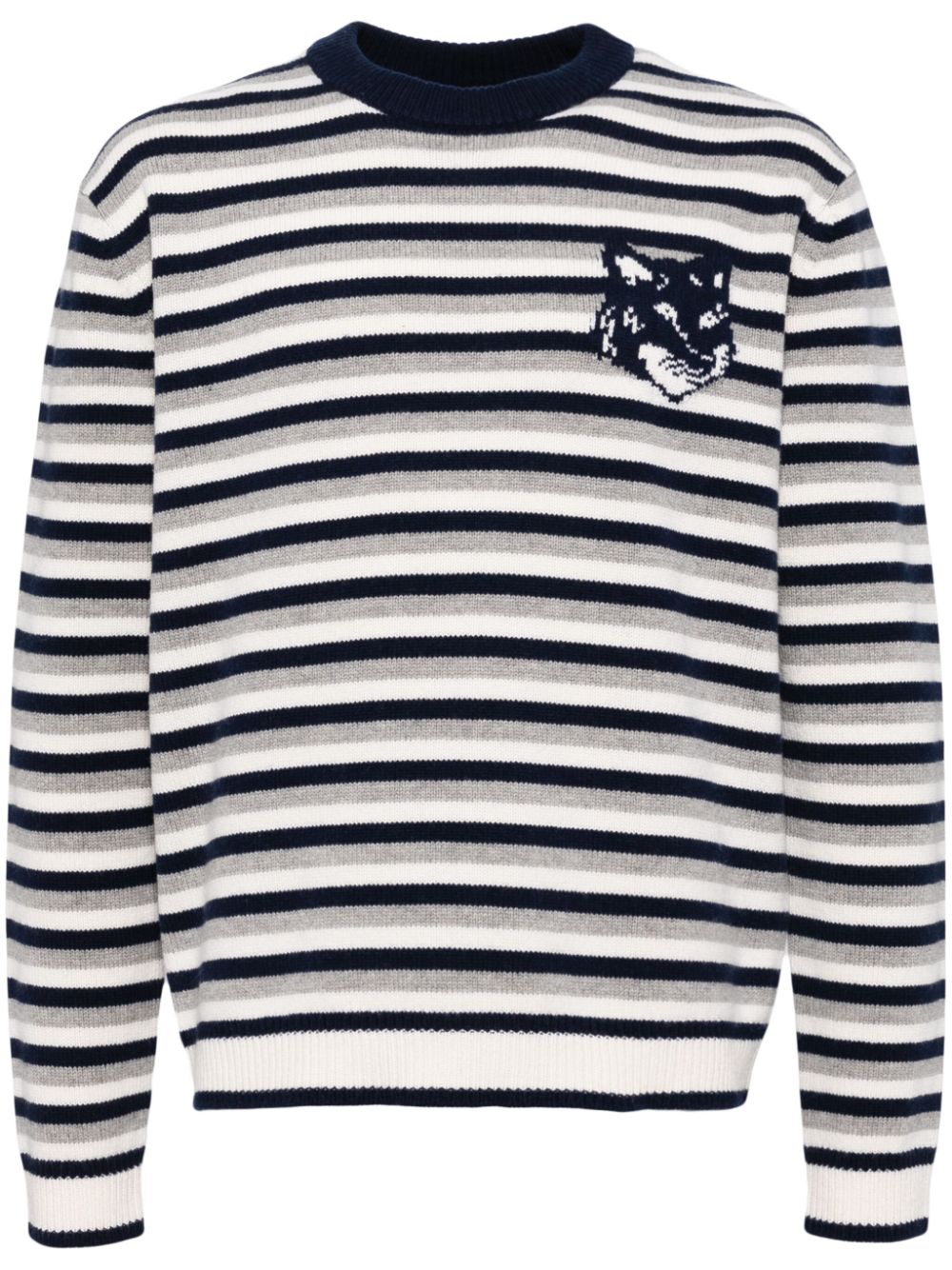 Maison Kitsuné Fox Head Intarsia Striped Jumper Blue Men Knitted Sweaters Maison-Kitsune