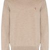 Men Knitted Sweaters Maison-Kitsune Maison Kitsuné Fox Patch Crew Neck Jumper Neutrals