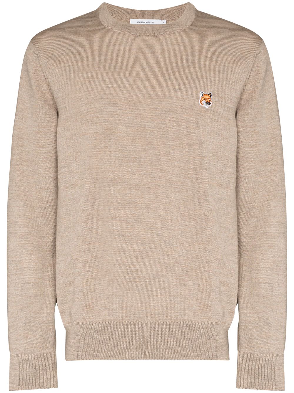 Men Knitted Sweaters Maison-Kitsune Maison Kitsuné Fox Patch Crew Neck Jumper Neutrals