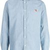 Maison Kitsuné Fox-head Patch Cotton Shirt Blue Maison-Kitsune Men Shirts