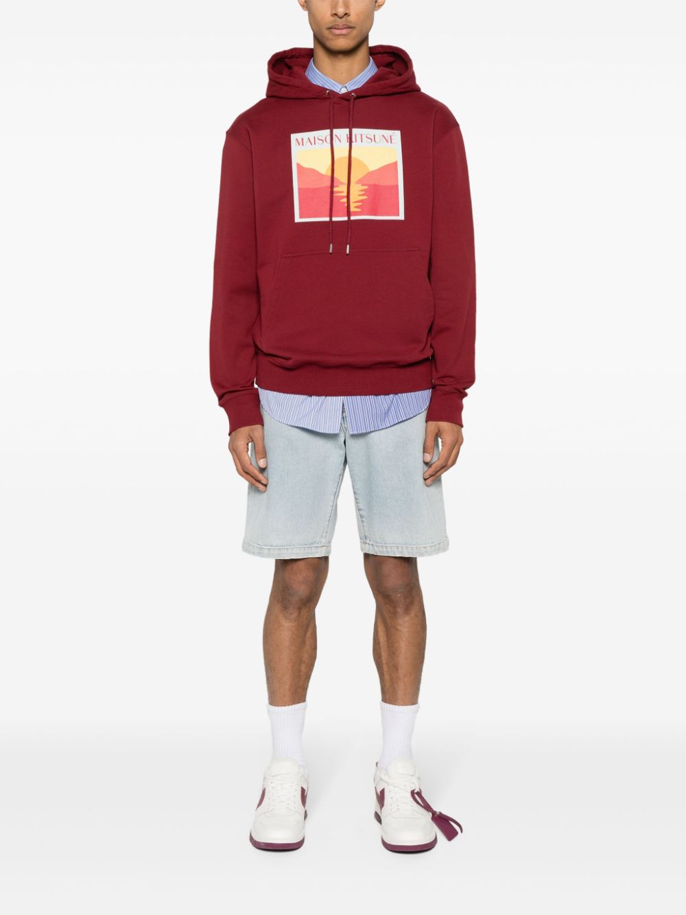 Maison-Kitsune Maison Kitsuné Sunset Postcard Cotton Hoodie Red Men Hoodies