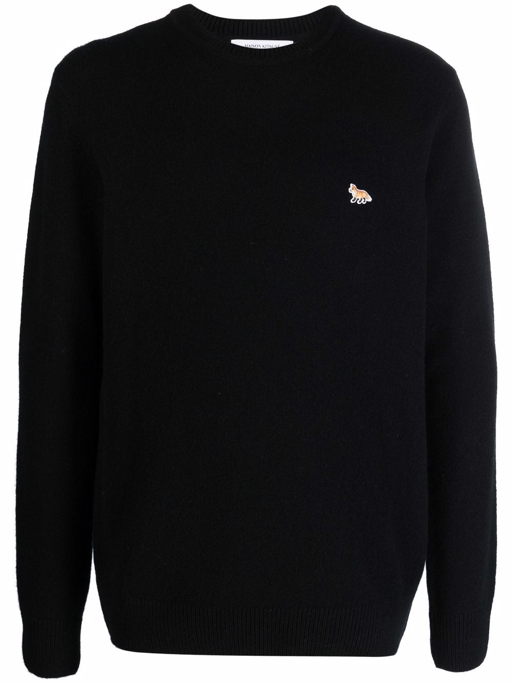 Maison Kitsuné fox-appliqué Wool Jumper Black Men Knitted Sweaters Maison-Kitsune