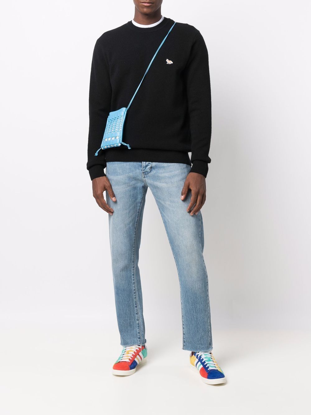 Maison Kitsuné fox-appliqué Wool Jumper Black Men Knitted Sweaters Maison-Kitsune