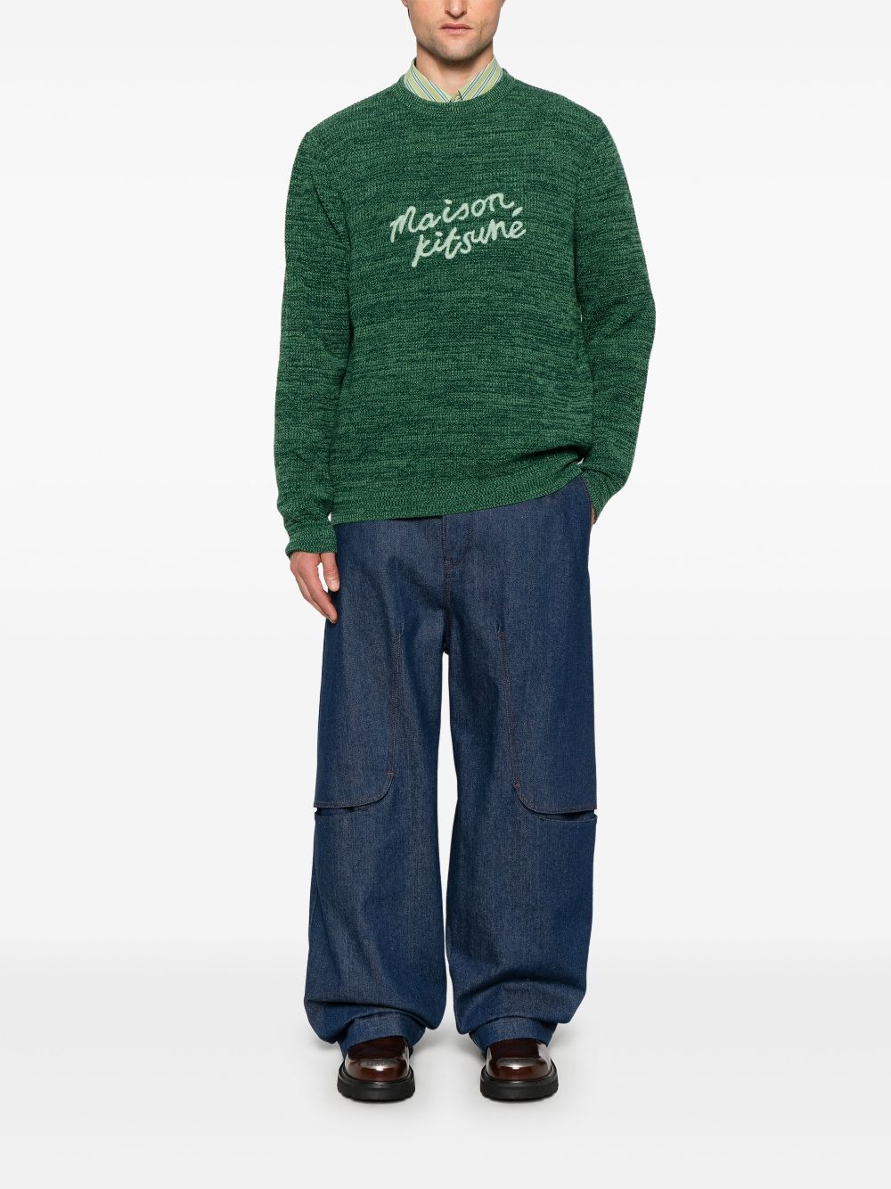 Maison-Kitsune Knitted Sweaters Men Maison Kitsuné logo-embroidered Sweater Green