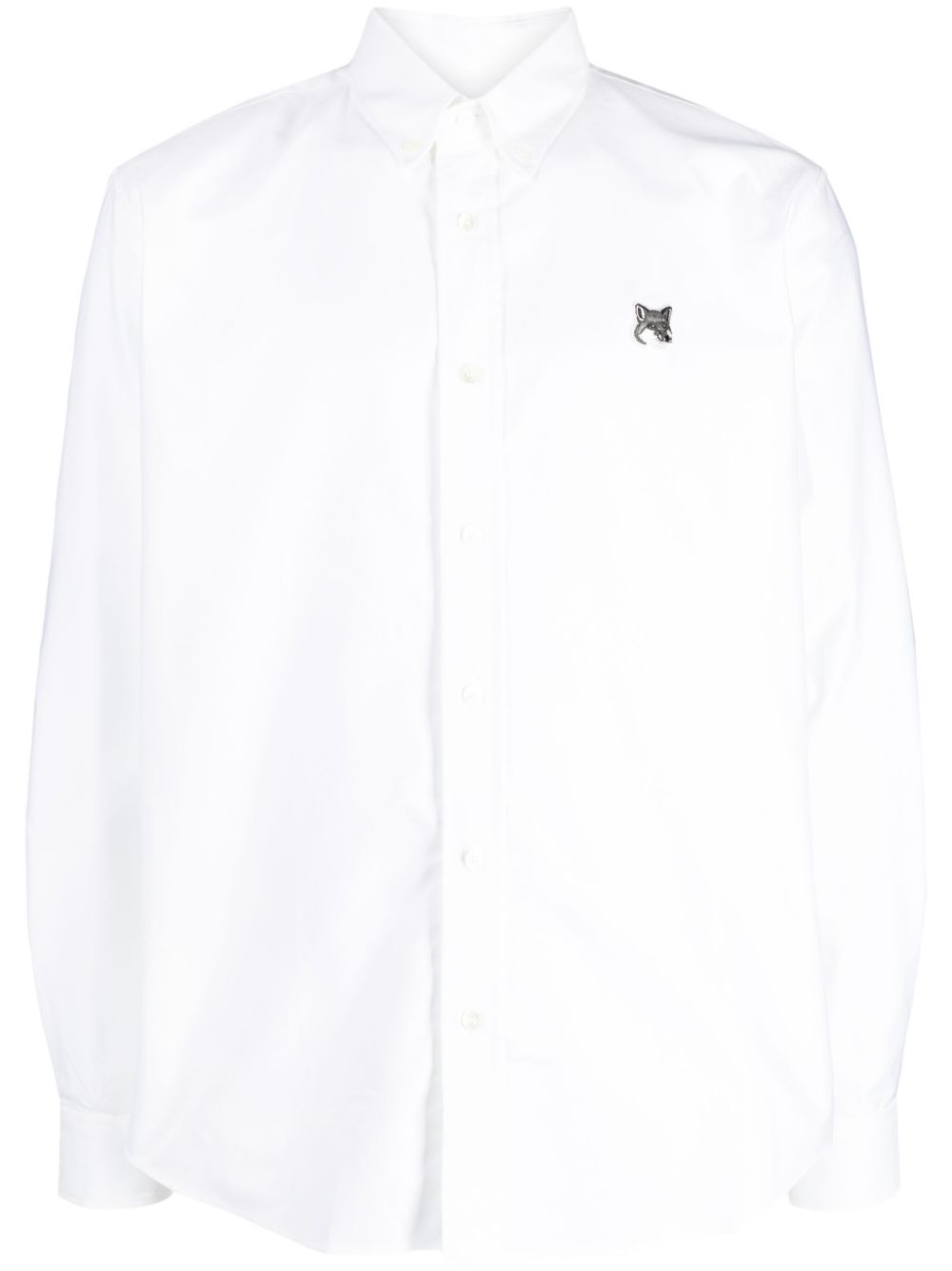 Maison Kitsuné Fox-patch slim-cut Shirt White Men Shirts Maison-Kitsune