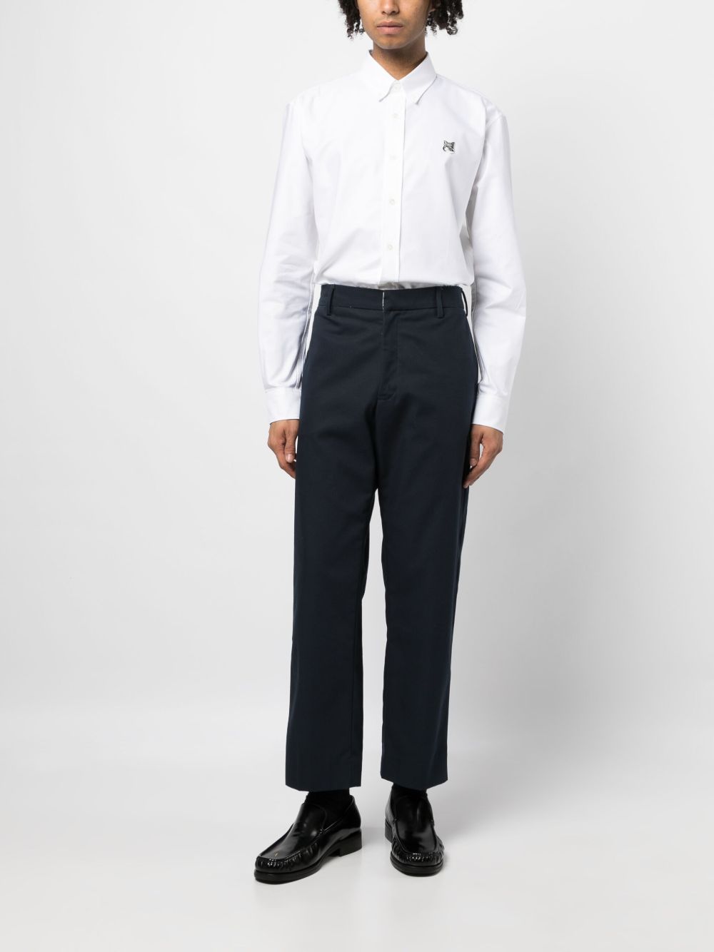 Maison Kitsuné Fox-patch slim-cut Shirt White Men Shirts Maison-Kitsune