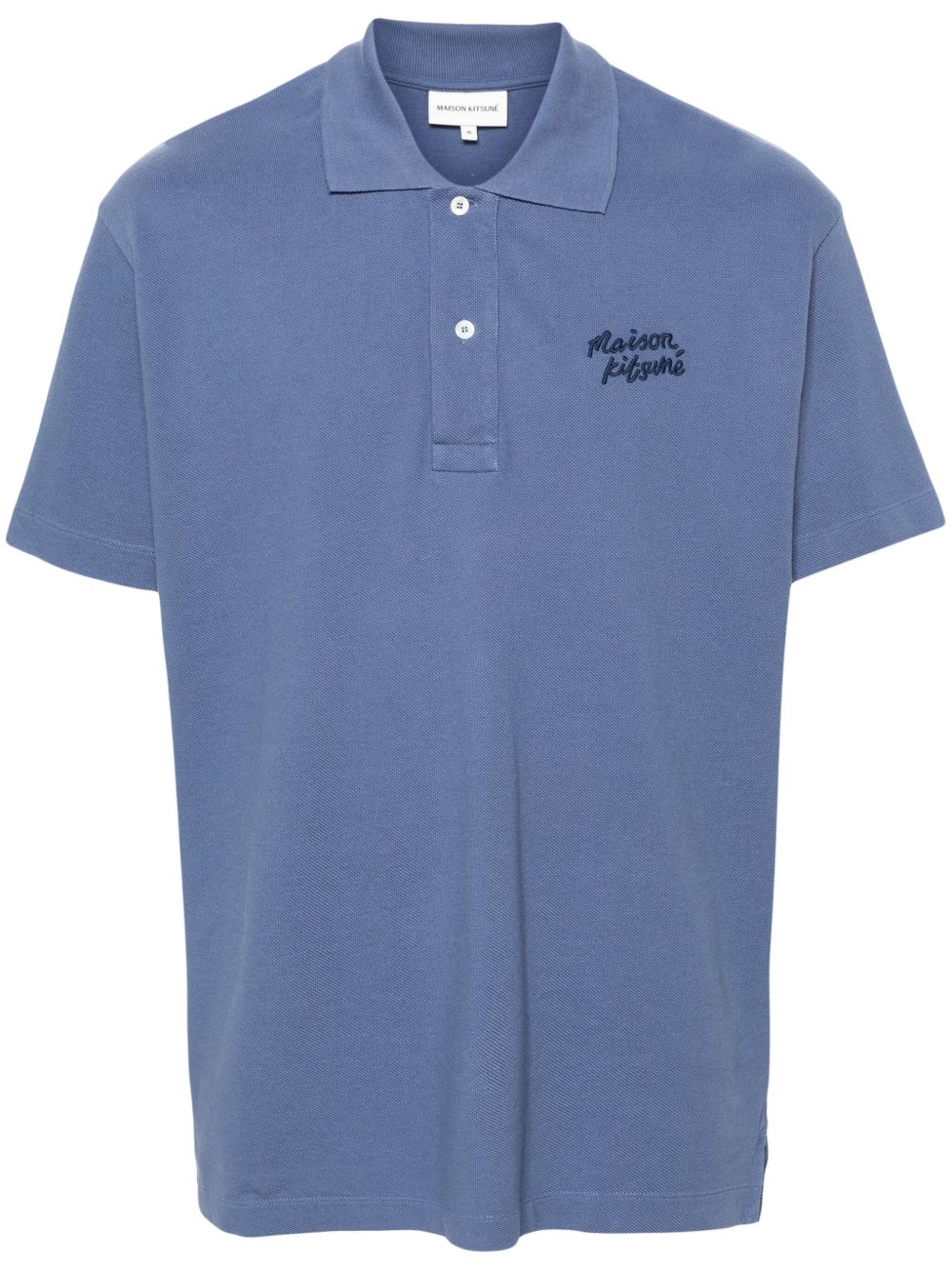 Maison Kitsuné logo-embroidered Cotton Polo Shirt Blue Maison-Kitsune Men Polo Shirts