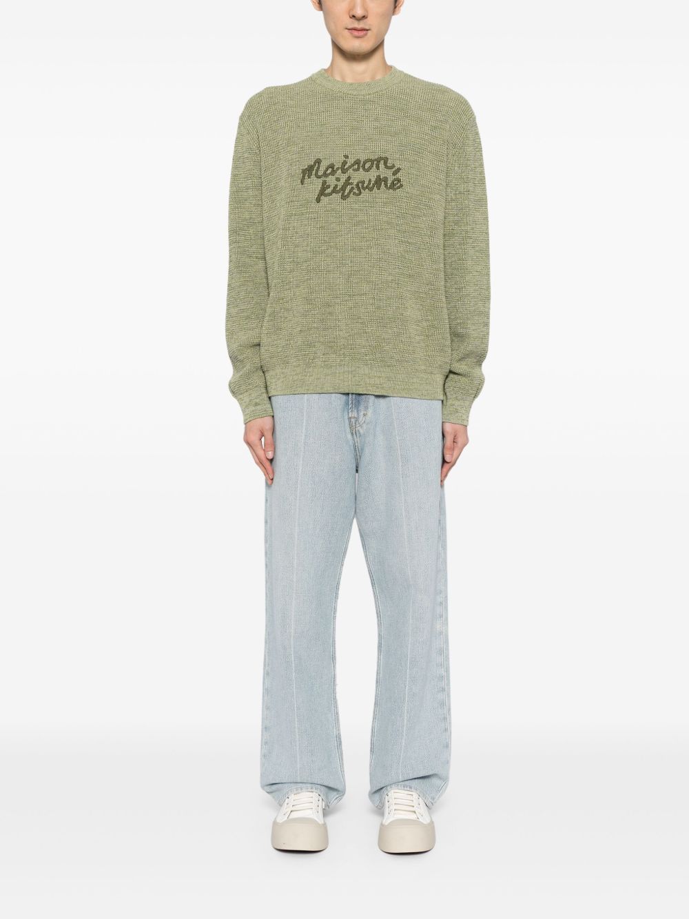 Men Knitted Sweaters Maison-Kitsune Maison Kitsuné logo-embroidered Cotton Jumper Green