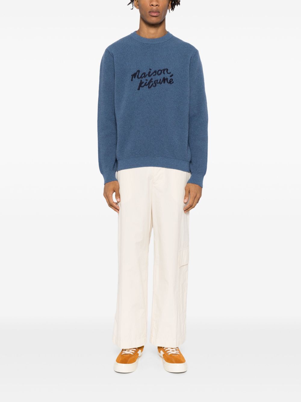 Maison Kitsuné Maison Kitsune Handwriting Jumper Blue Maison-Kitsune Men Knitted Sweaters