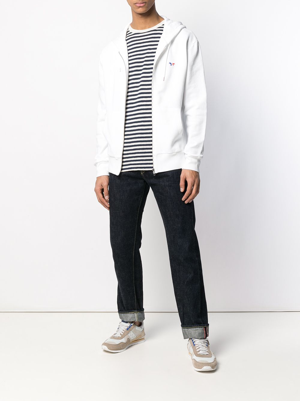 Maison-Kitsune Hoodies Men Maison Kitsuné Fox Zip Up Hoodie White
