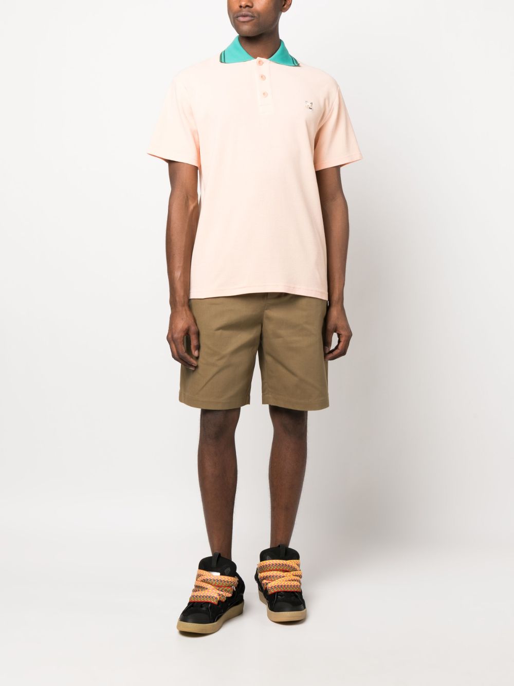 Maison Kitsuné logo-appliqué Piqué Polo Shirt Orange Men Polo Shirts Maison-Kitsune