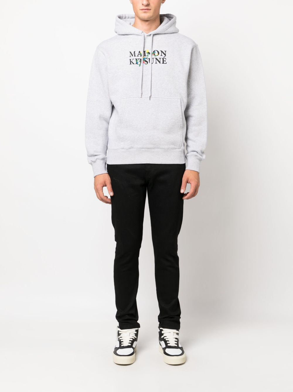 Maison-Kitsune Maison Kitsuné logo-print Drawstring Cotton Hoodie Grey Men Hoodies