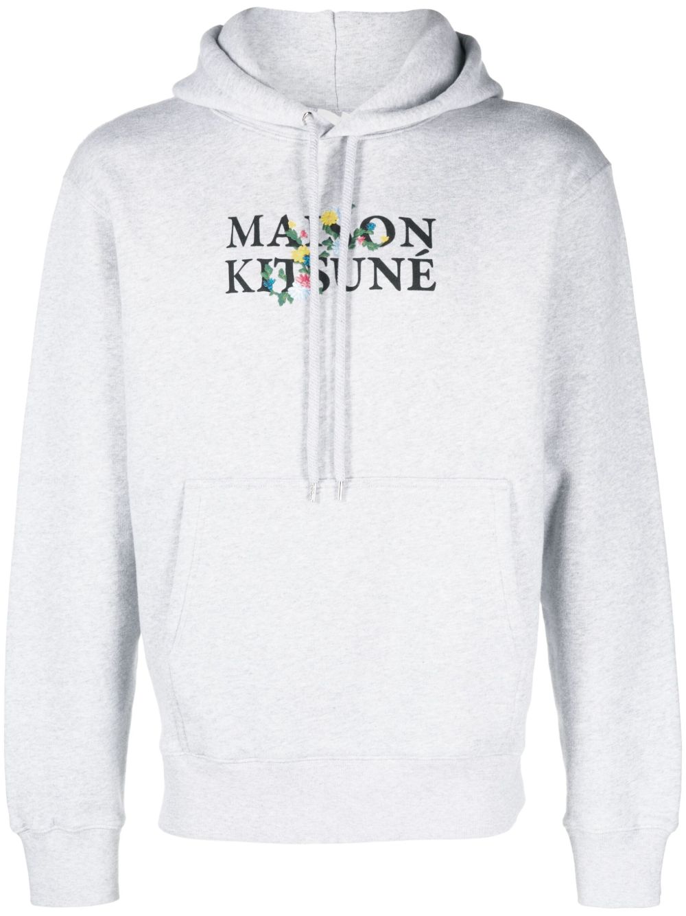 Maison-Kitsune Maison Kitsuné logo-print Drawstring Cotton Hoodie Grey Men Hoodies