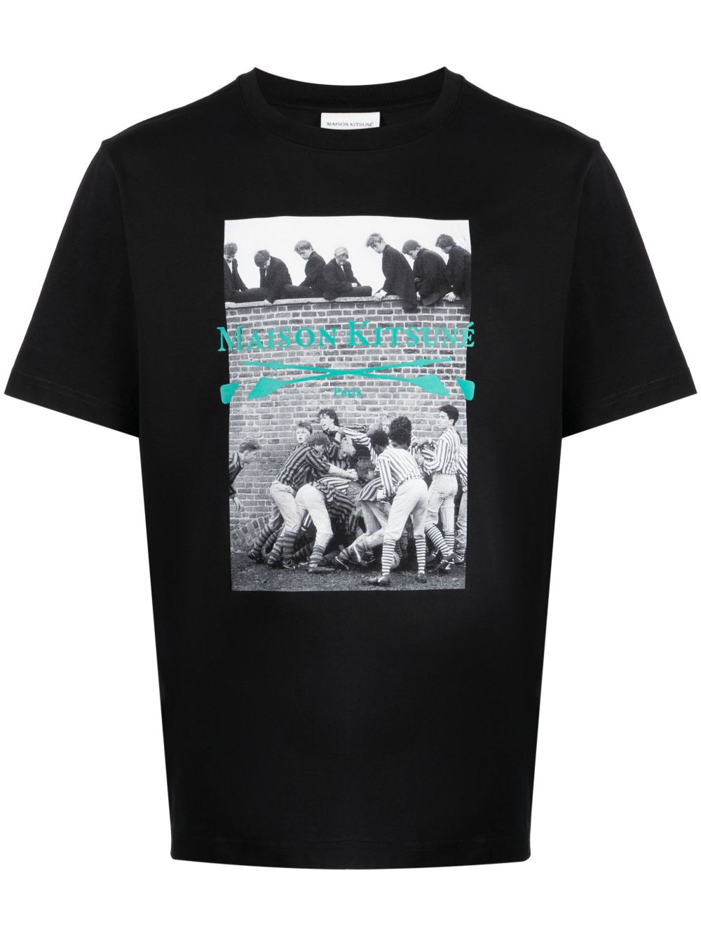 Maison Kitsuné logo-print Cotton T-shirt Black Men T-Shirts Maison-Kitsune