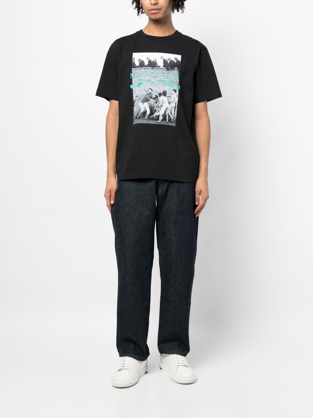 Maison Kitsuné logo-print Cotton T-shirt Black Men T-Shirts Maison-Kitsune