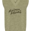 Maison Kitsuné logo-embroidered Cotton Vest Green Maison-Kitsune Men Knitted Sweaters