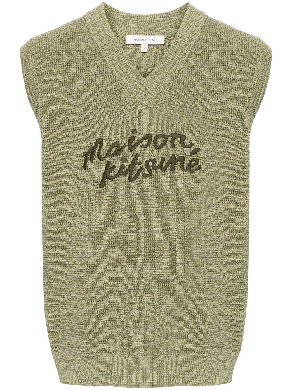 Maison Kitsuné logo-embroidered Cotton Vest Green Maison-Kitsune Men Knitted Sweaters