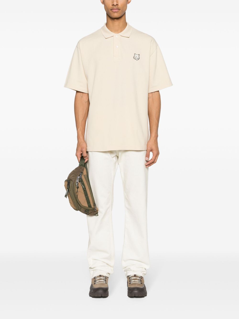 Maison Kitsuné fox-motif Cotton Polo Shirt Neutrals Men Polo Shirts Maison-Kitsune