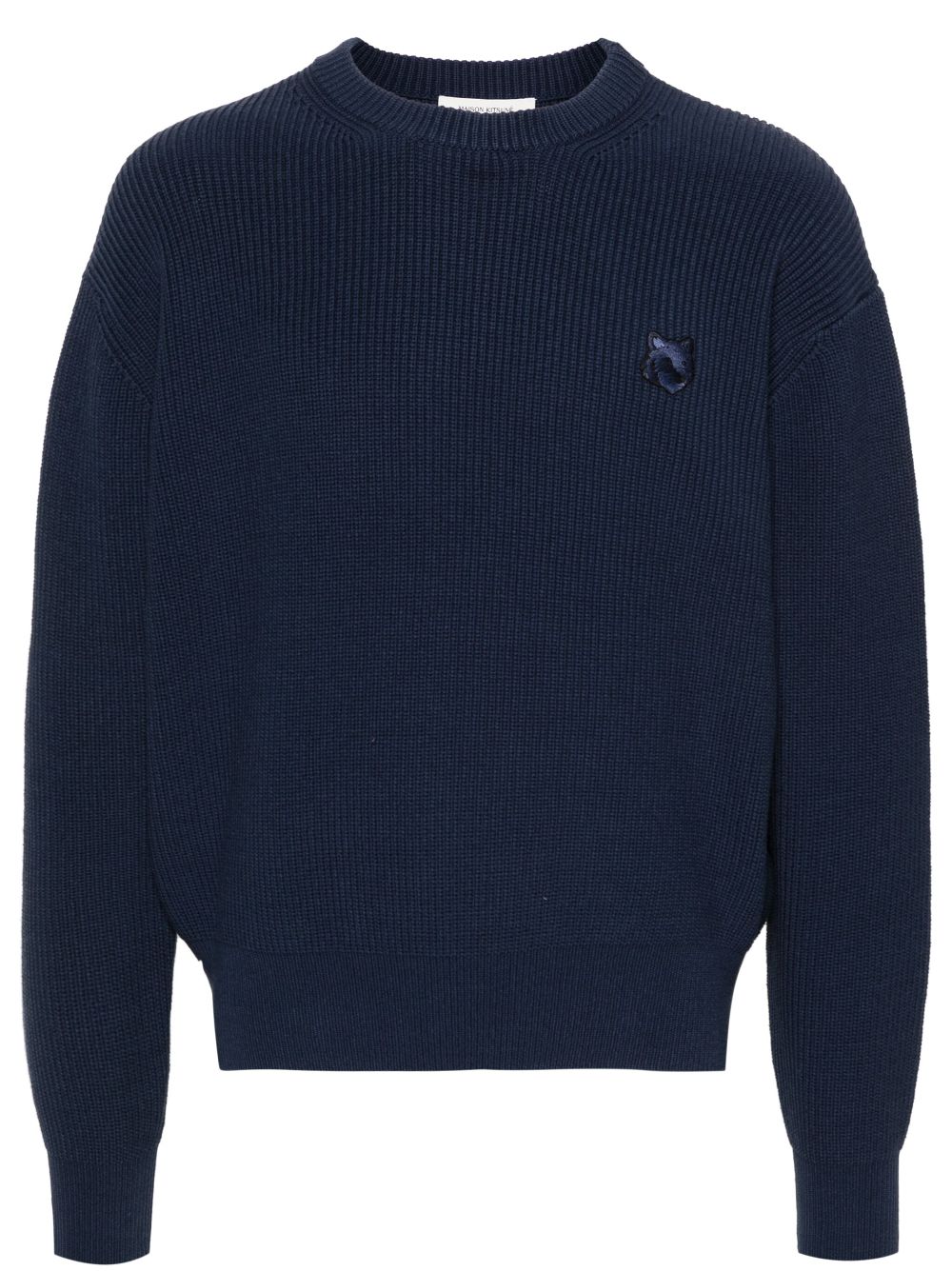 Maison-Kitsune Maison Kitsuné Embroidered Logo Cotton Blend Jumper Blue Men Knitted Sweaters