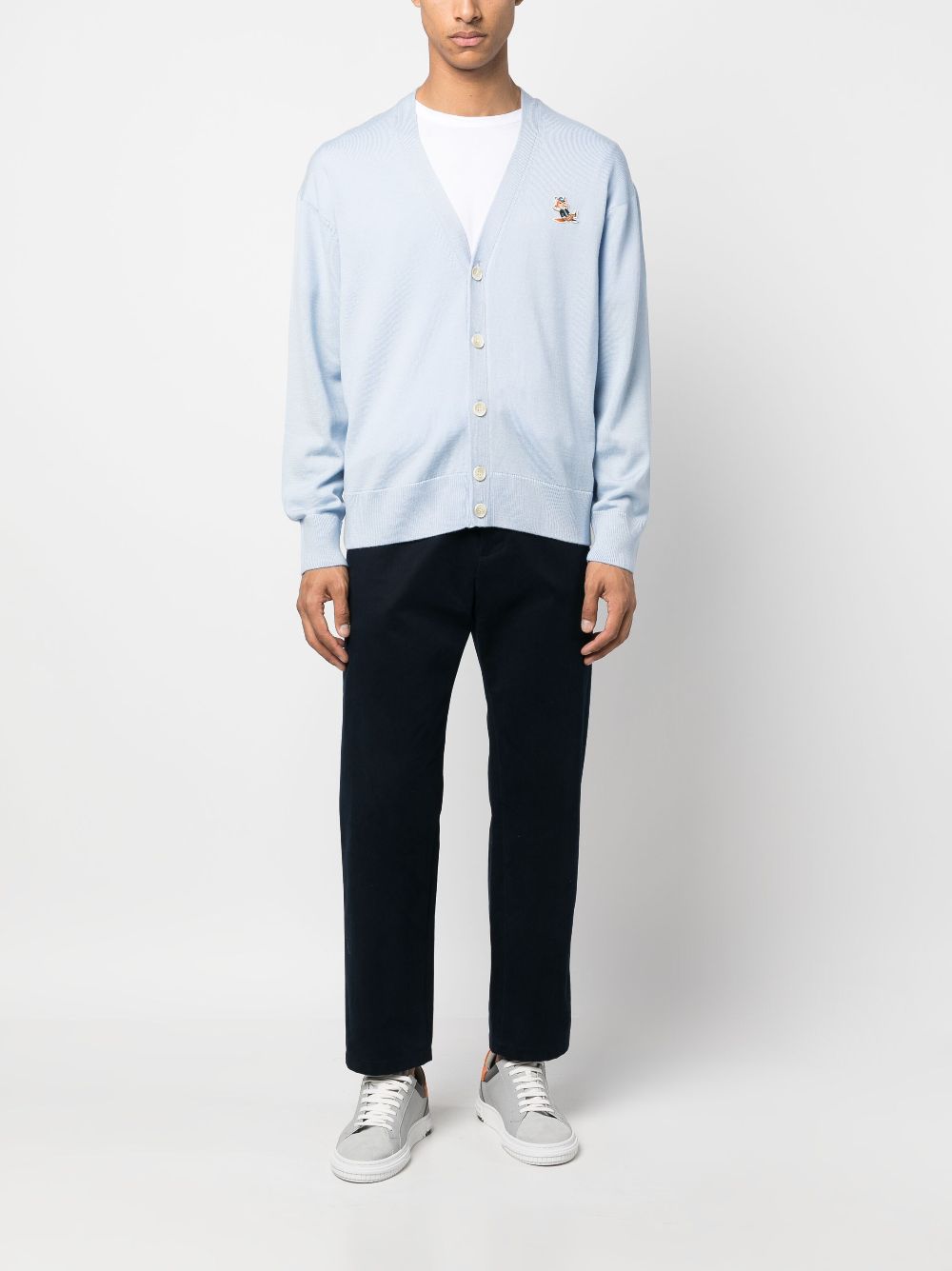 Men Cardigans Maison-Kitsune Maison Kitsuné logo-patch fine-knit Cardigan Blue
