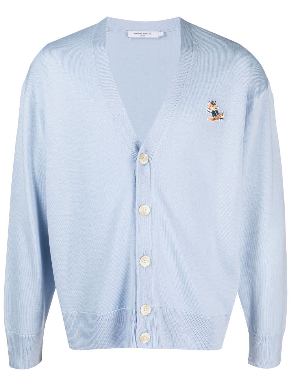 Men Cardigans Maison-Kitsune Maison Kitsuné logo-patch fine-knit Cardigan Blue