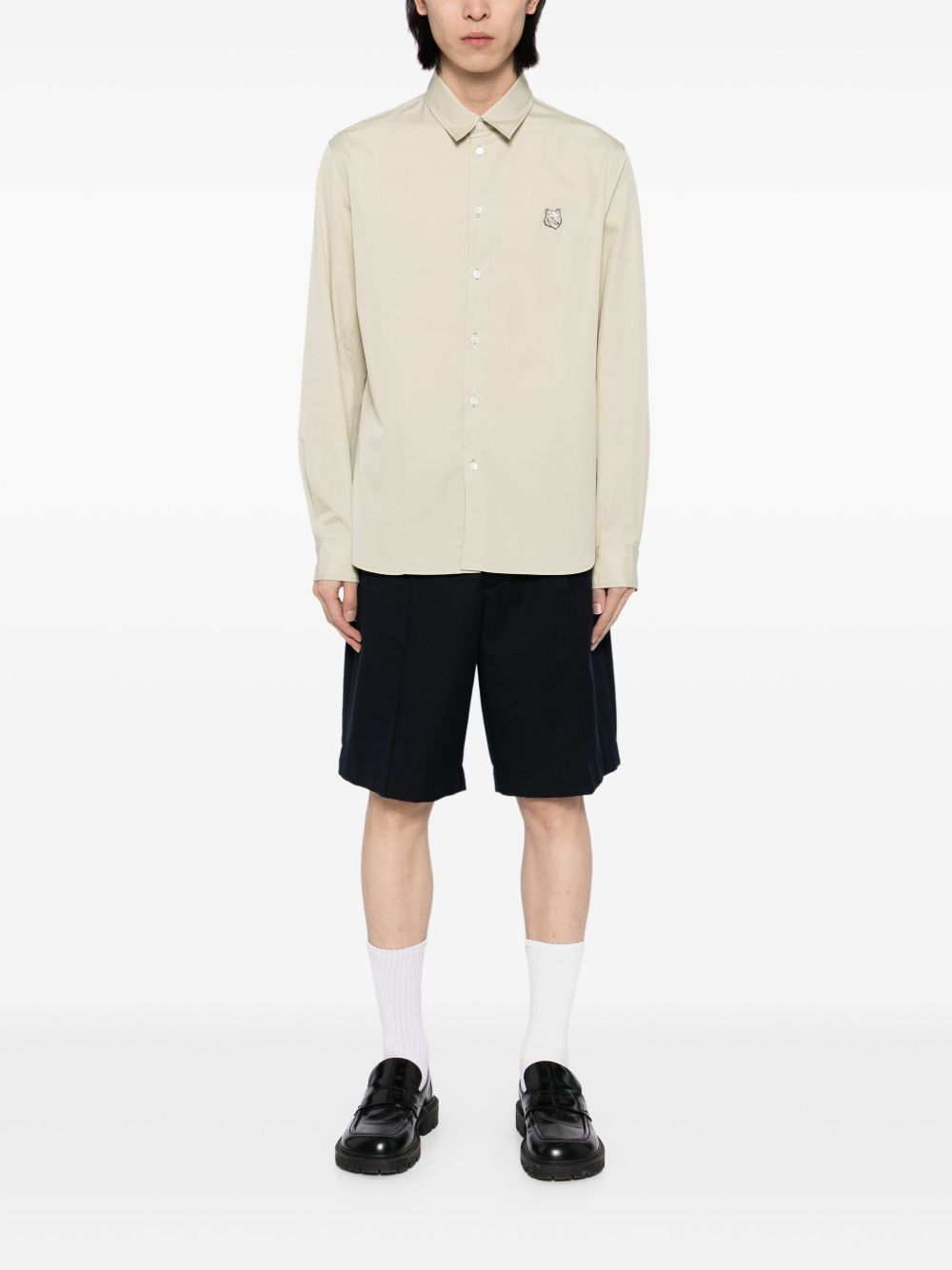 Maison-Kitsune Maison Kitsuné Fox Head-embroidered Shirt Neutrals Men Shirts