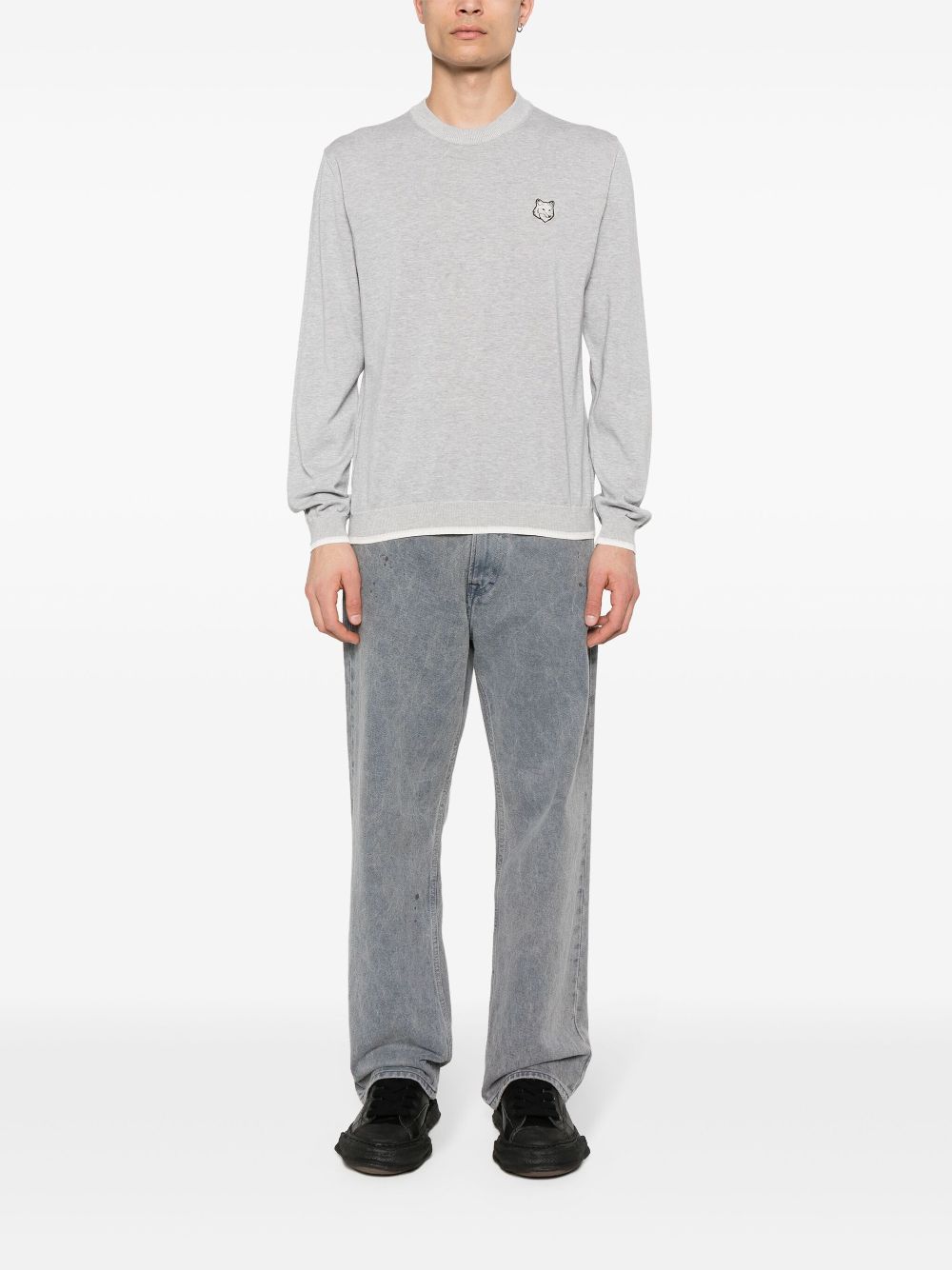 Men Knitted Sweaters Maison-Kitsune Maison Kitsuné fox-motif Knitted Jumper Grey