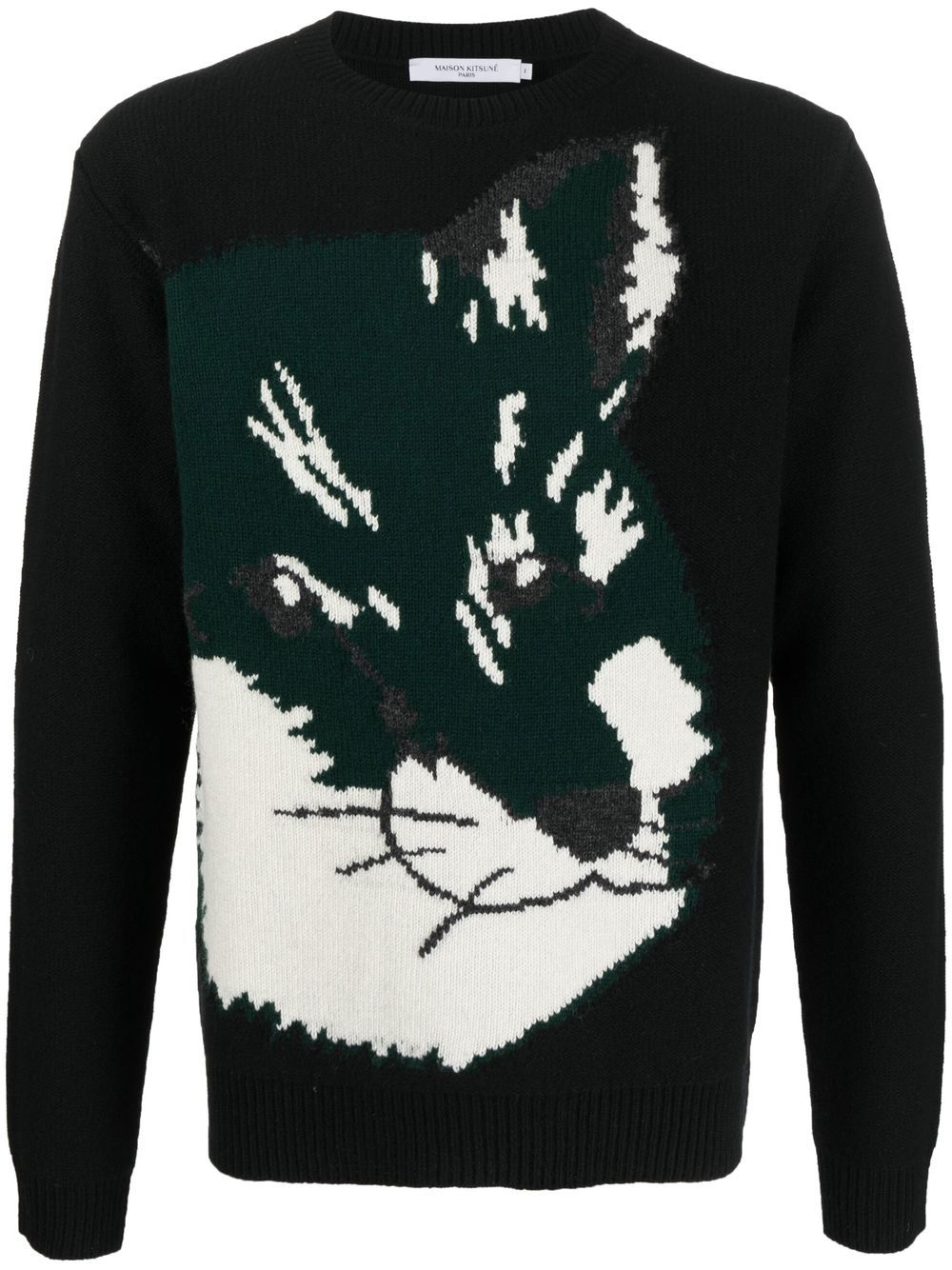 Men Knitted Sweaters Maison-Kitsune Maison Kitsuné Fox Head Jacquard Jumper Black