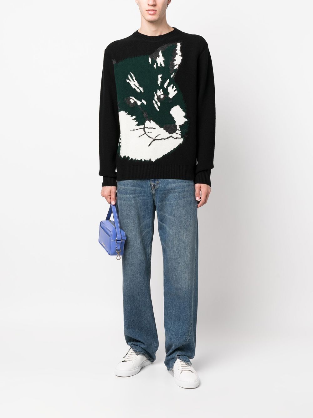 Men Knitted Sweaters Maison-Kitsune Maison Kitsuné Fox Head Jacquard Jumper Black