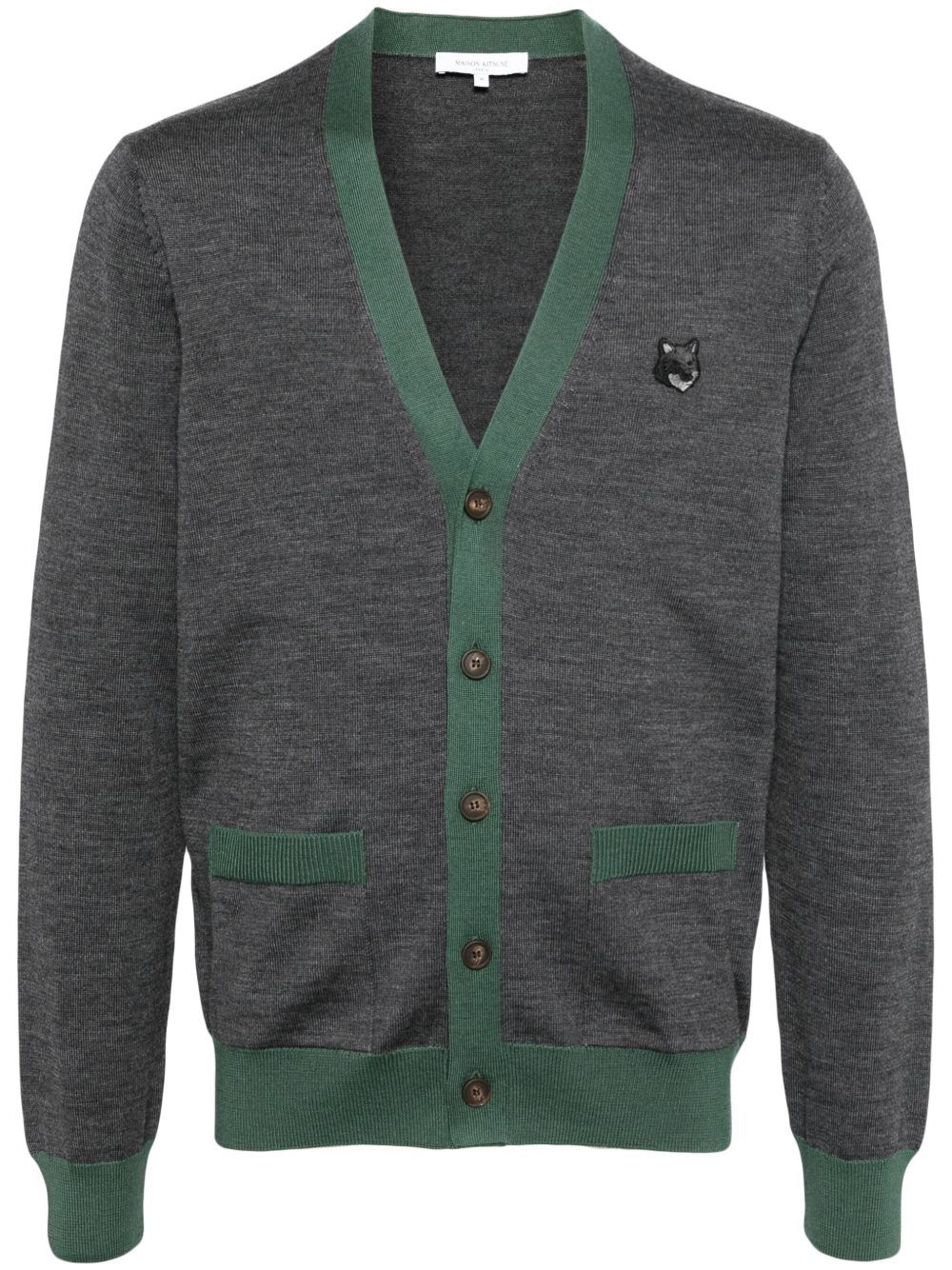 Maison-Kitsune Cardigans Men Maison Kitsuné Bold Fox Head Patch Cardigan Grey