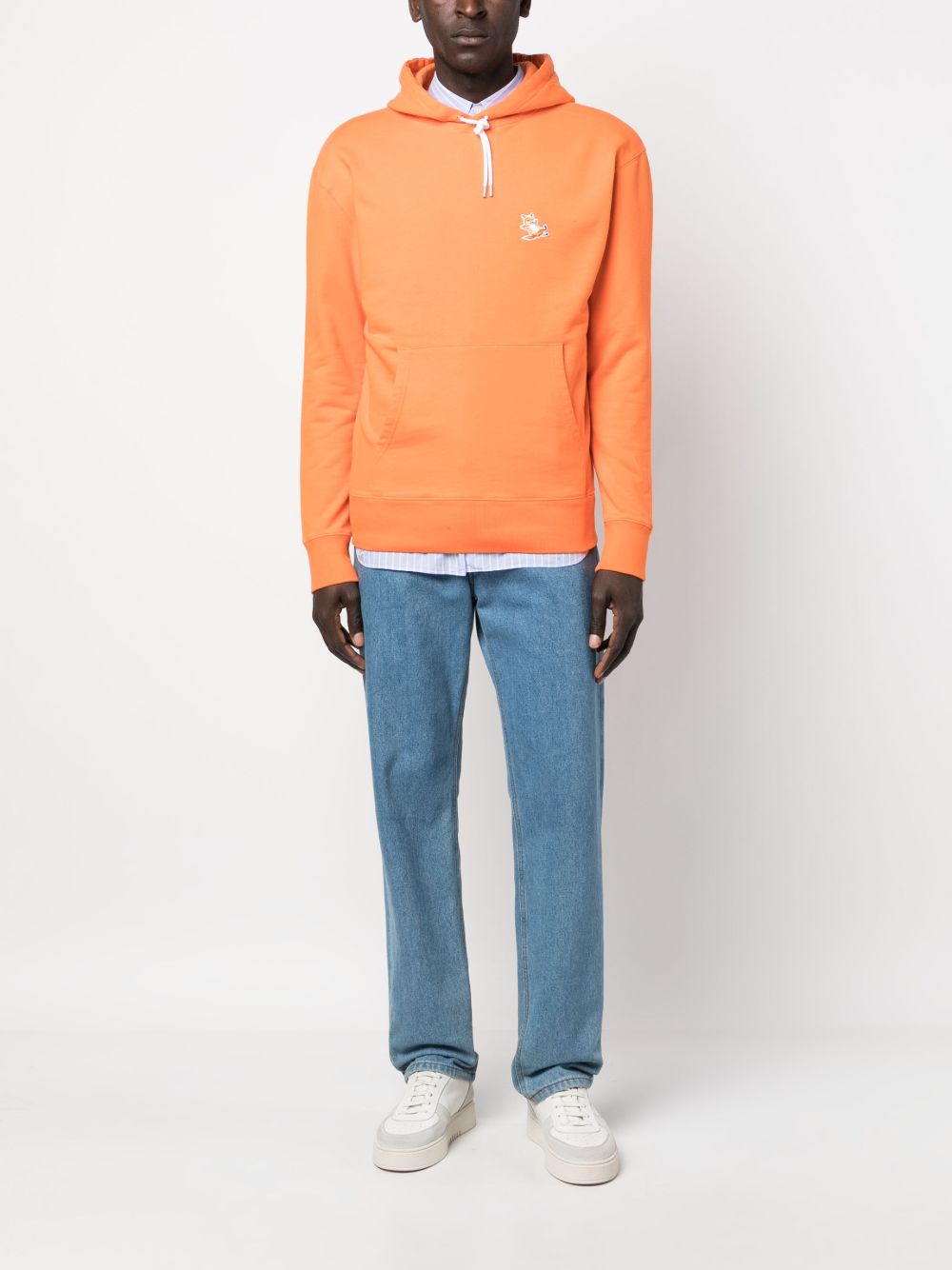 Maison Kitsuné appliqué-logo Cotton Hoodie Orange Maison-Kitsune Men Hoodies