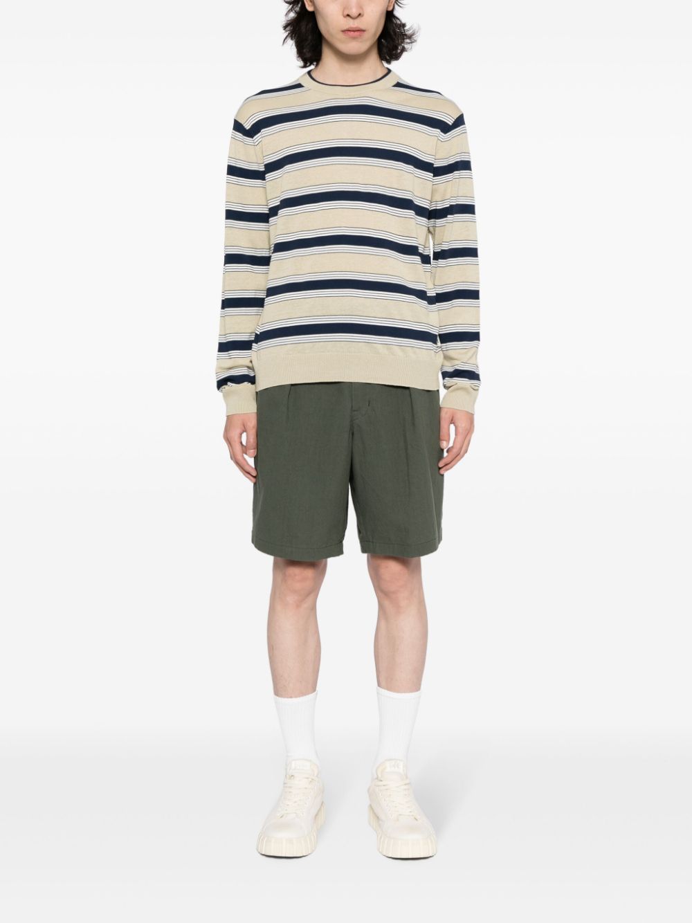 Men Sweatshirts Maison-Kitsune Maison Kitsuné Stripe Print Cotton Blend Sweater Neutrals