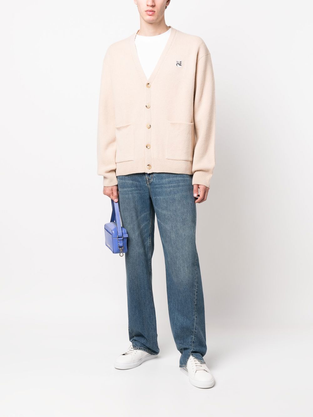 Maison-Kitsune Cardigans Men Maison Kitsuné Fox Head Patch Wool Cardigan Neutrals