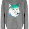 Maison Kitsuné Vibrant Fox Head Intarsia Pullover Grey Men Knitted Sweaters Maison-Kitsune
