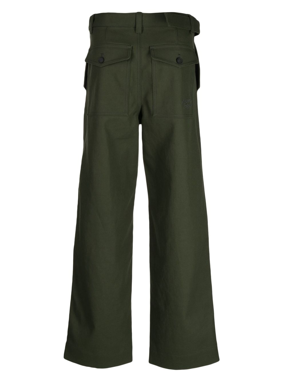 Maison-Kitsune Regular-Fit & Straight Leg Pants Men Maison Kitsuné belted-waist straight-leg Trousers Green