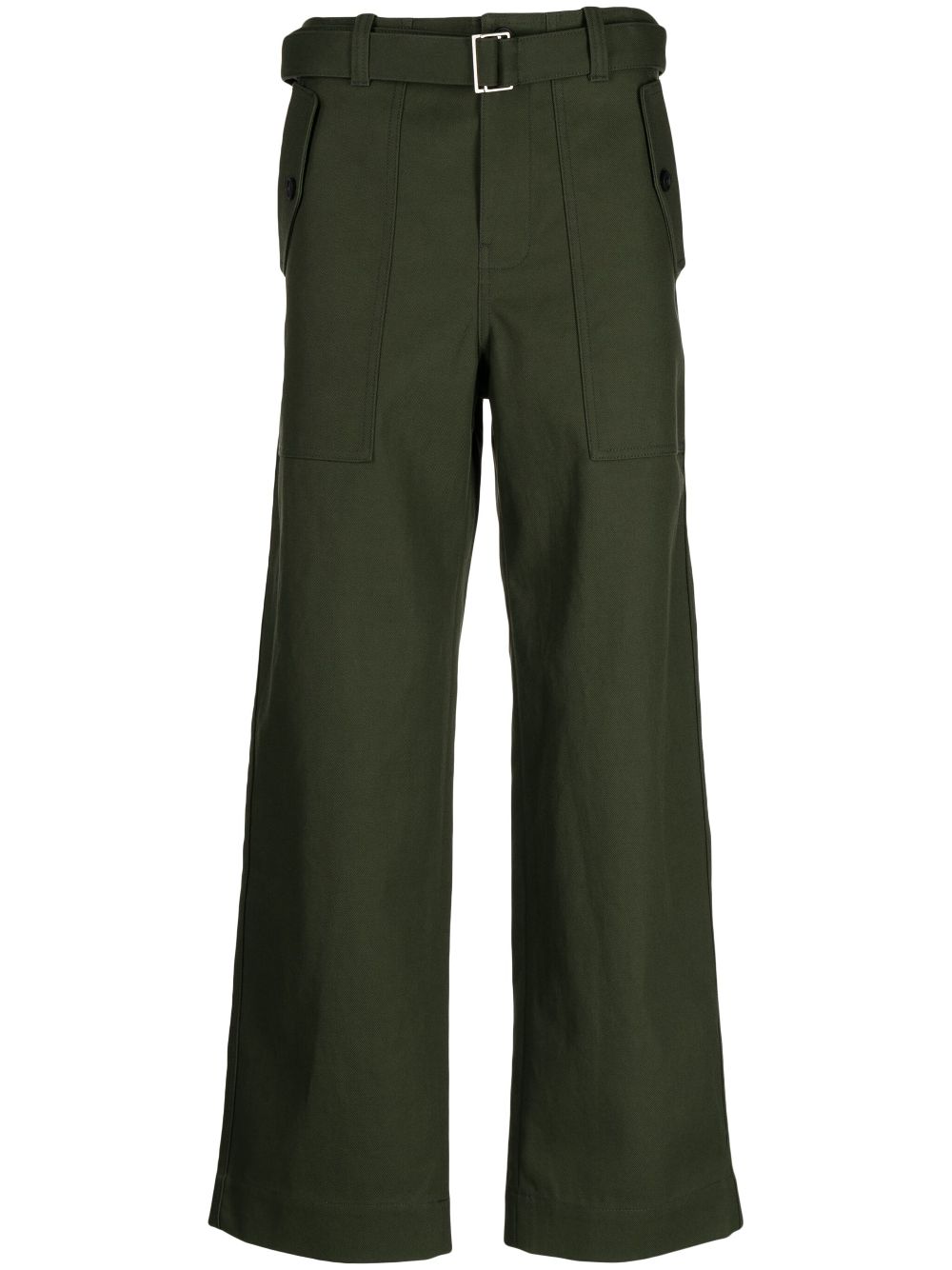 Maison-Kitsune Regular-Fit & Straight Leg Pants Men Maison Kitsuné belted-waist straight-leg Trousers Green