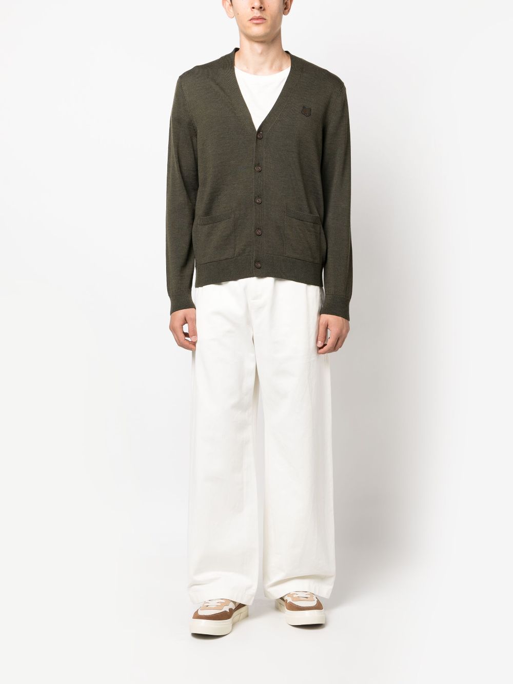 Maison Kitsuné Fox Head-motif Wool Cardigan Green Maison-Kitsune Men Cardigans