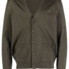 Maison Kitsuné Fox Head-motif Wool Cardigan Green Maison-Kitsune Men Cardigans