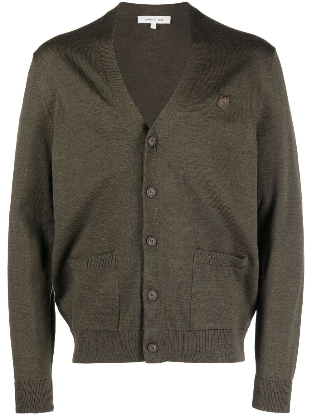 Maison Kitsuné Fox Head-motif Wool Cardigan Green Maison-Kitsune Men Cardigans