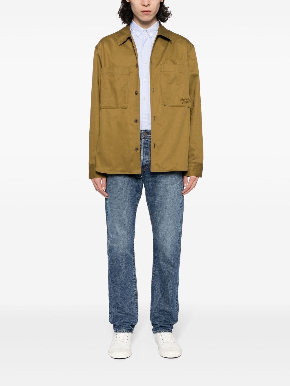 Men Shirts Maison-Kitsune Maison Kitsuné logo-embroidered Cotton Shirt Green