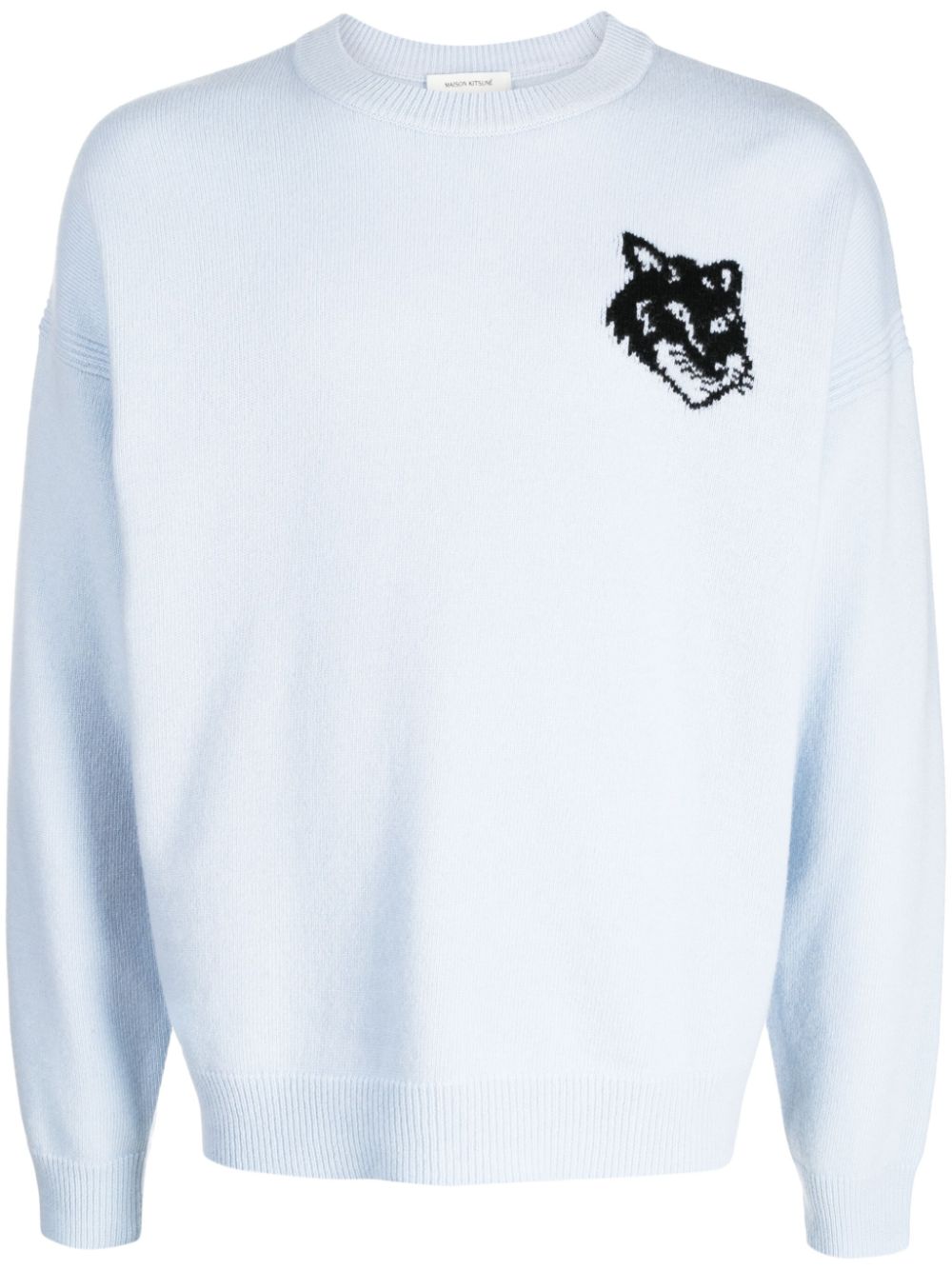 Maison Kitsuné intarsia-knit Logo Wool Jumper Blue Maison-Kitsune Men Knitted Sweaters