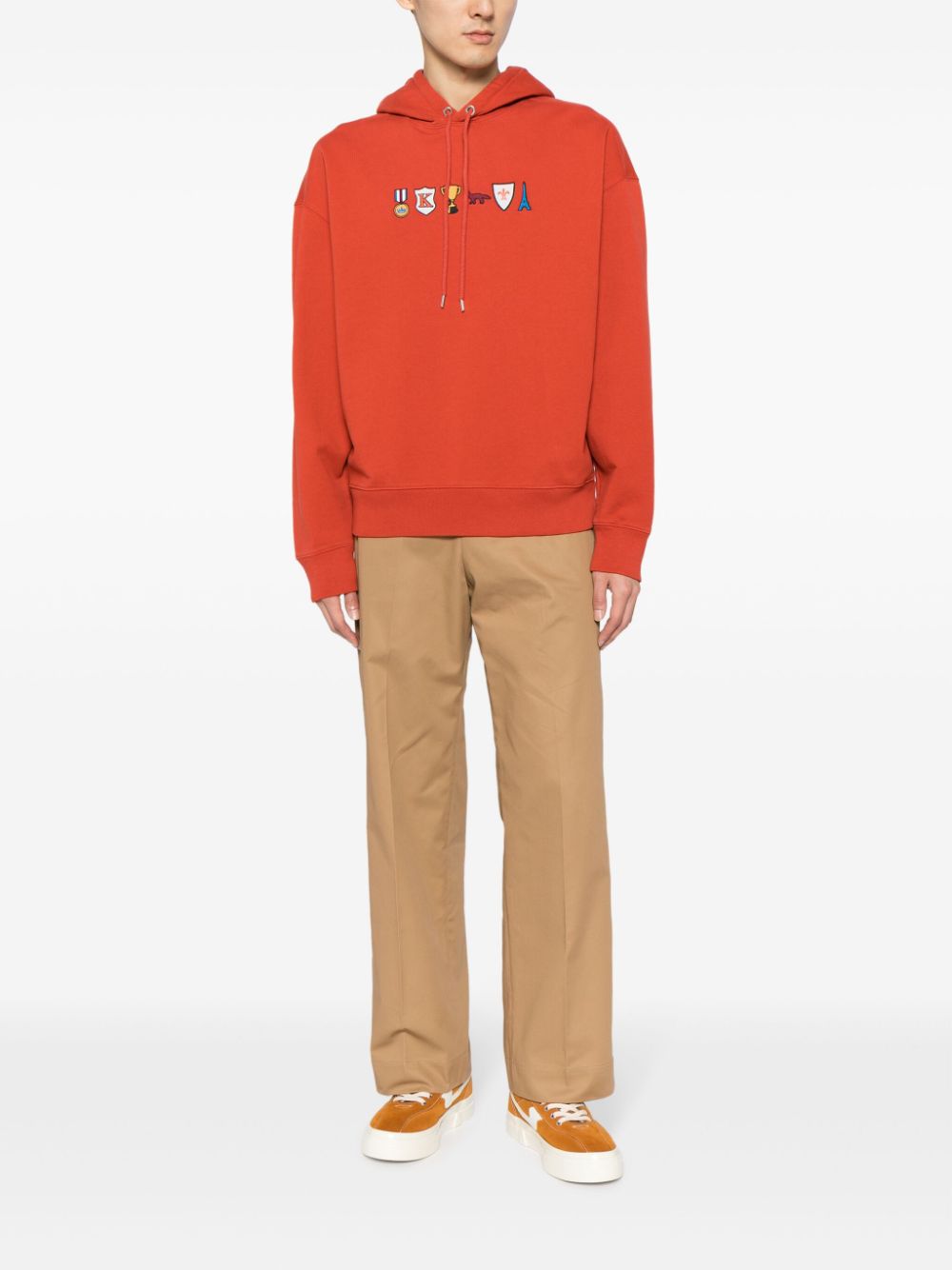 Men Hoodies Maison-Kitsune Maison Kitsuné Prizes motif-embroidered Cotton Hoodie Red