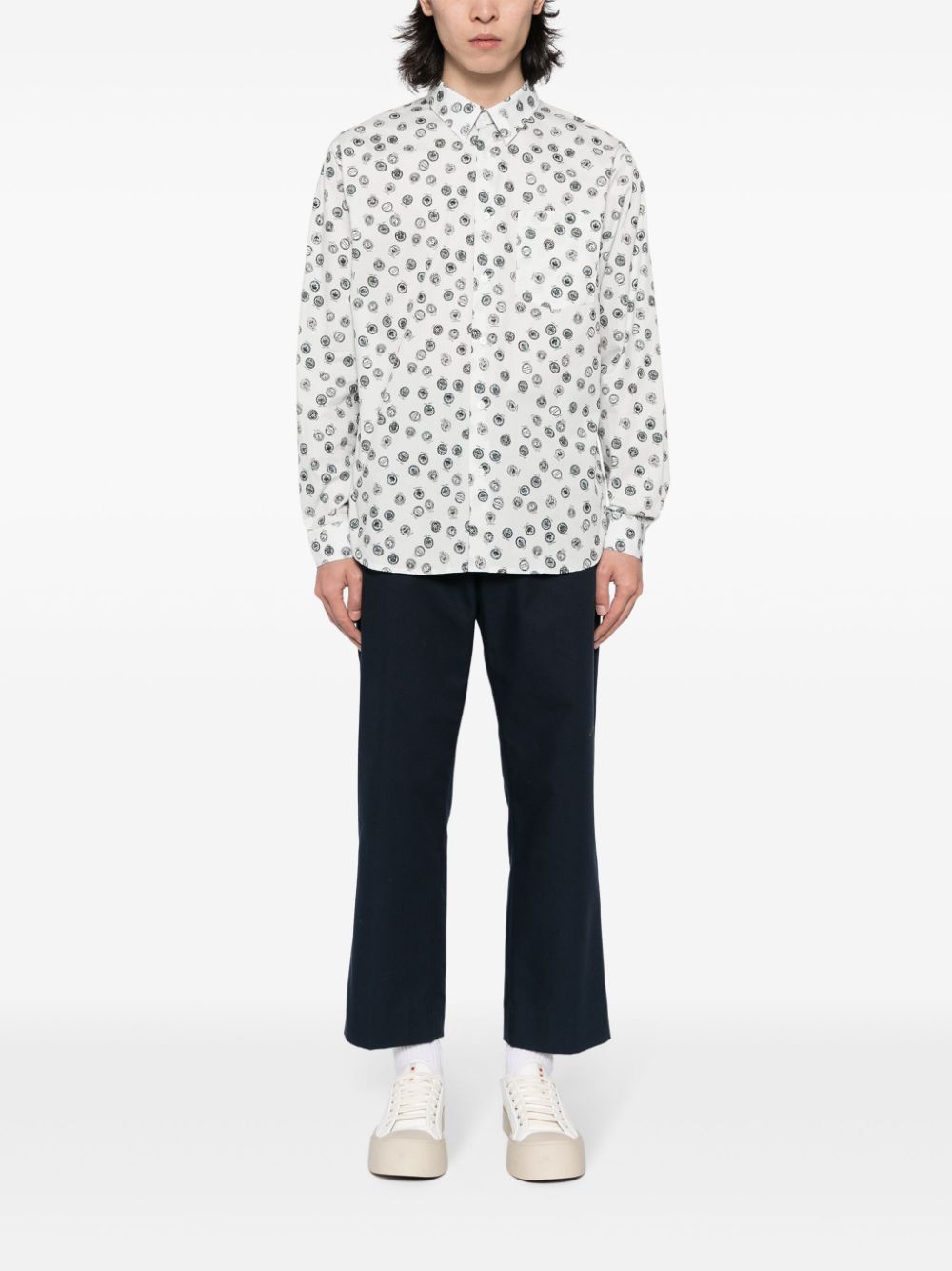 Maison Kitsuné graphic-print Cotton Shirt Blue Maison-Kitsune Men Shirts