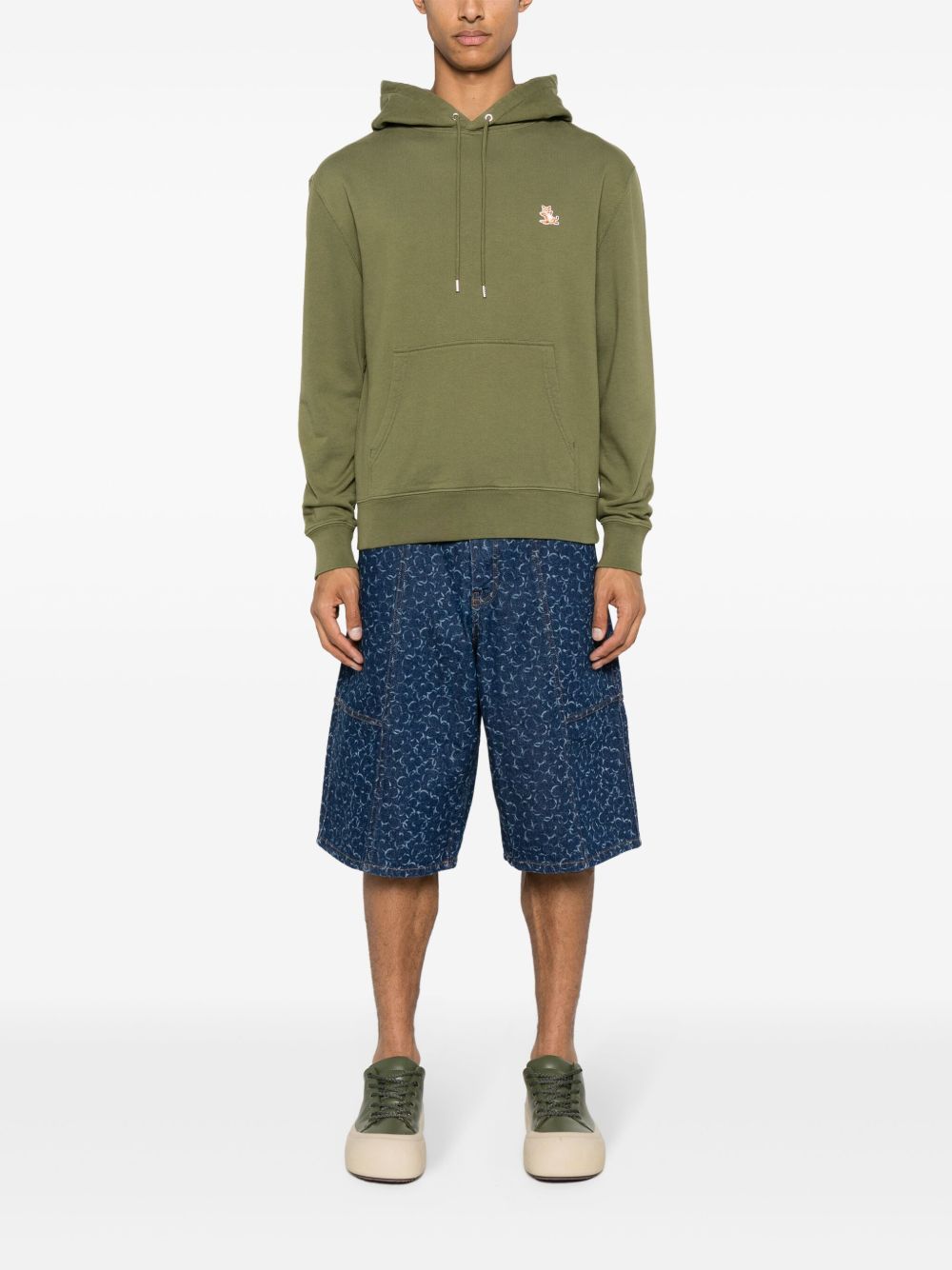 Maison Kitsuné Abstract Daisy-print Denim Shorts Blue Maison-Kitsune Men Denim Shorts