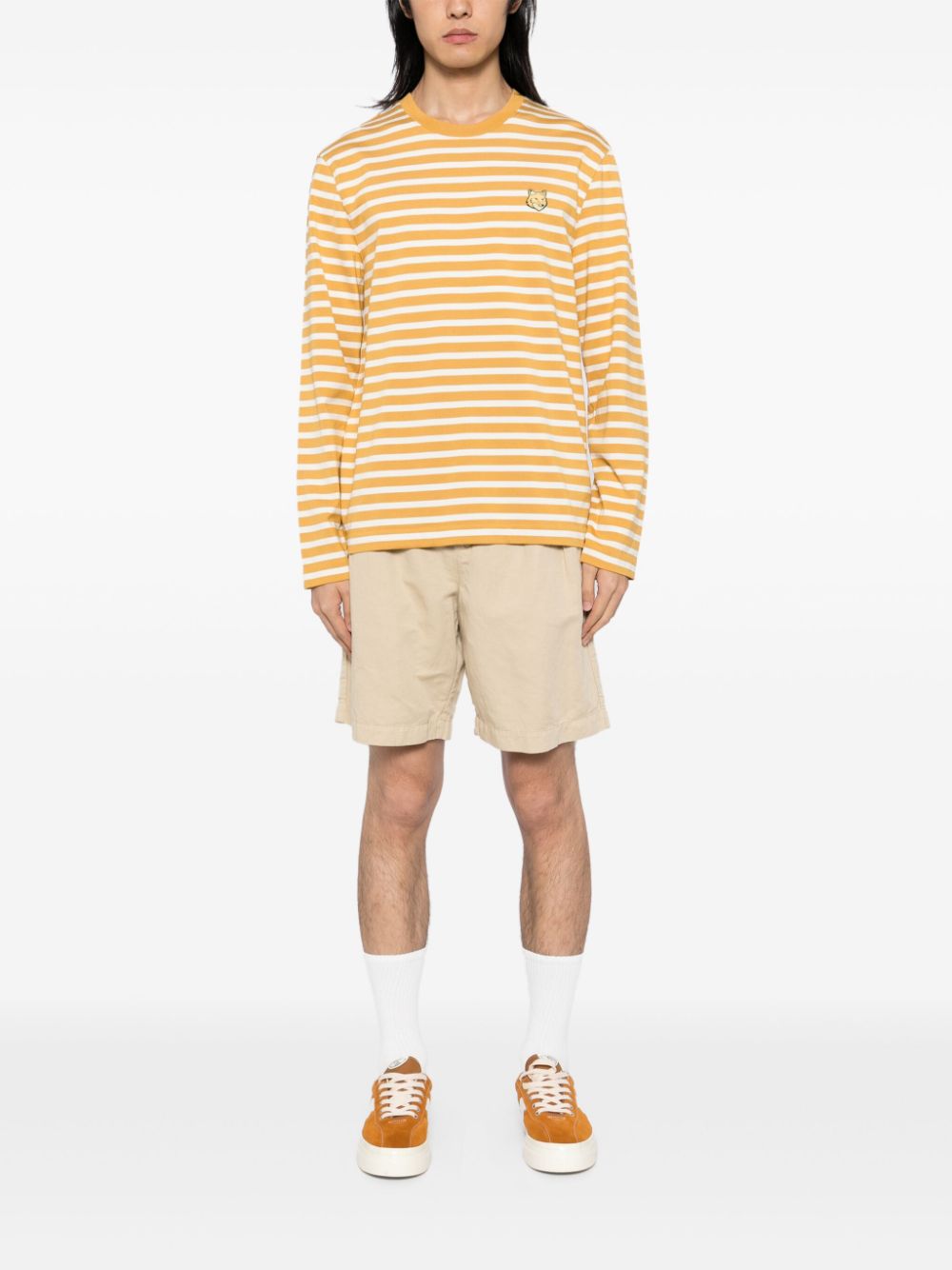 Maison-Kitsune T-Shirts Men Maison Kitsuné Bold Fox Head Patch Regular Marin T-shirt Yellow