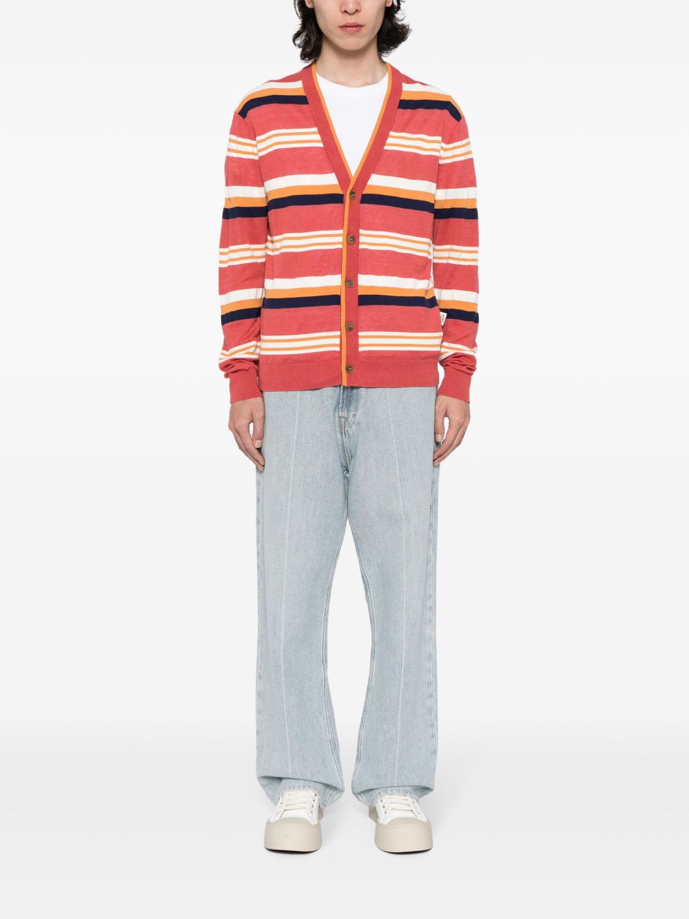 Maison Kitsuné Striped intarsia-knit Cardigan Red Maison-Kitsune Men Cardigans