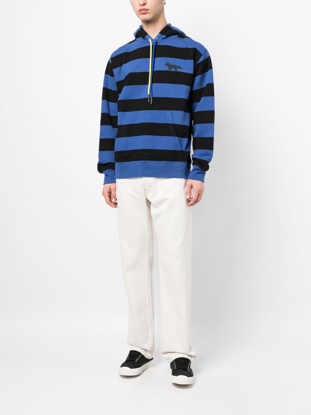 Maison-Kitsune Maison Kitsuné stripe-pattern Jersey Hoodie Blue Men Hoodies